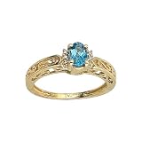 10K Yellow/White Gold 0.01 ct. Diamond and 6 x 4 MM Oval Shaped Blue Topaz Ring