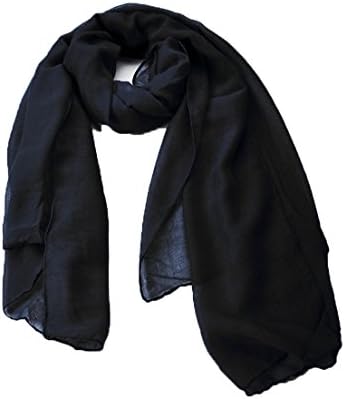 Nyrn Womens Solid Color Long Shawl Scarf,Linen-Cotton Blended Fabric-Black