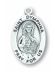 Sterling Silver Oval St. Dymphna w/ 18" Chain Patron Saint Oval 7/8" Medal Pendant Necklace w/ Gift Box 7/8"x1/2" Patron Saint St. Medal Pendant Necklace In Gift Box