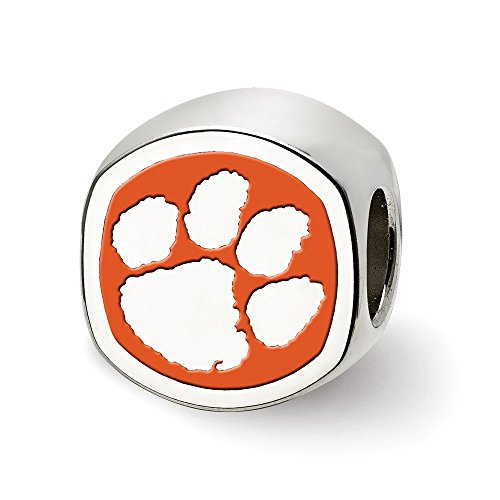 Sterling Silver LogoArt Official Licensed Collegiate Clemson University (CU) Cushion Shaped Logo Bead