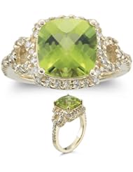 0.50 Cts Diamond & 4.17 Cts Peridot Ring in 14K Yellow Gold