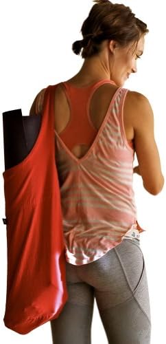 Best Yoga Mat Bag Tote for Women (Fashion Forward, Savvy Design, Bold Colors, Sturdy Eco-friendly Materials) - Cute Sling Carrier, Simple Top Loading Sport Bag Tote, Large Size for Extra Storage, Perfect for Modern Yoga Lovers - 100% Cotton Canvas Made in USA - Yoginiology - Fully Guaranteed (Spicy Red)