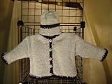 ck22,Blue chenille/navy trim infant boy outfit, cardigan,hat set