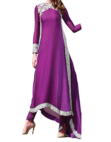Ashlen Women's Lace Adornment Long Sleeve Muslim Abayas Maxi Long Dress Purple XL