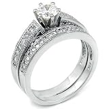 Cubic Zirconia Silver Wedding Ring Set - size 5