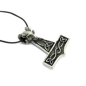 Thor's Hammer Pewter Pendant on Cord Necklace, The Norse Collection