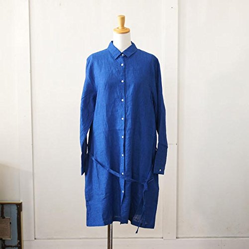 (イチ) ICHI リネンシャンブレー　ウエストリボン付き長袖ワンピース