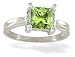 14K White Gold Genuine Square Peridot and Diamond Ring