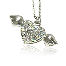 Silver Clear Crystal Heart Wings Pendant Fashion Necklace Jewelry 20