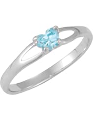 10k White Gold March CZ Birthstone Butterfly Ring, Size 3
