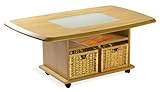 Design Couchtisch Ricardo Wohnzimmertisch 103 x 63 cm, rollbar Holztisch mit Glaseinlage aus Buche