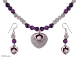Amethyst and pearl jewelry set, 'Verdant Heart' 1 W 1 L