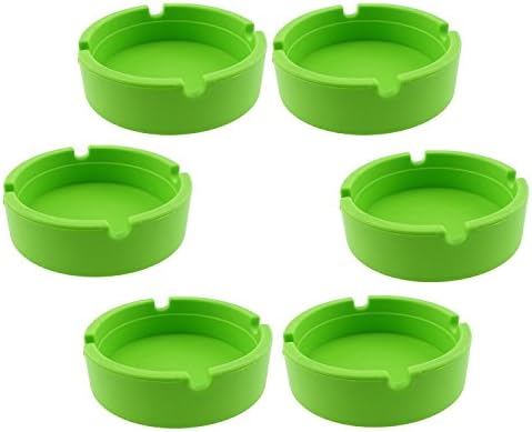 Hong Cheng Silicone Round Ashtray, Pack of 6,Colorfull Premium Silicone Rubber High Temperature Heat Resistant Round Design Ashtray (Green)