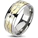 Spikes Solid Titanium Two-Tone Gold IP Laser Engraved Star Flora Band Ring