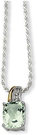 0.03ctw. Sterling Silver &amp; 14K Green Quartz and Diamond Necklace- 17 inch