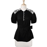 Embroidered Epaulette Blouse (Petite, Tall & Misses Sizes XS-3X)