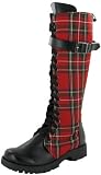 VOLATILE London Womens Plaid Tartan Zip Up Lace Up Casual Knee High Combat Grunge Goth Boots Shoes