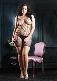 Plus Size 2 Pc. Industrial Net Mini Dress And G-String Set