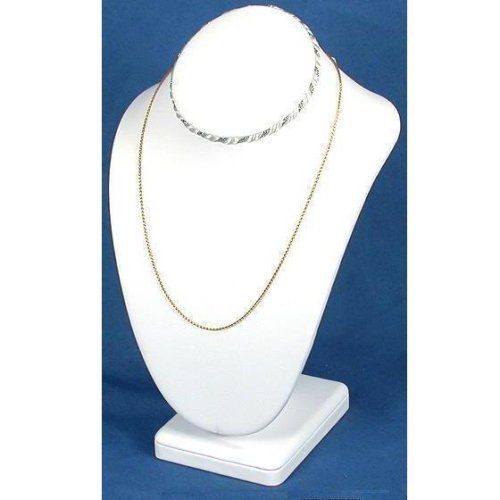 Necklace Bust Counter Display White Leather Silver Rope