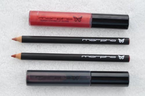 Zinnia lip stain, Farfalla lip gloss, Anamu lip pencil, Zanga lip pencil - Super Staying Lip Stain, Lip Gloss, 2 FREE Lip Pencils - SET of 4 - Morpho Cosmetics - long lasting lip products