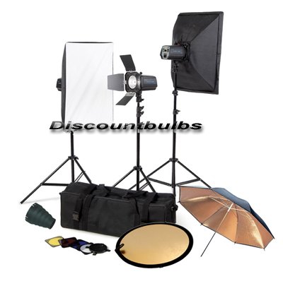 CowboyStudio Photo Studio Three Monolight Flash Lighting Kit with Carrying Case - 3 Studio Flash/Strobe, 2 Softboxes, 1 Barndoor