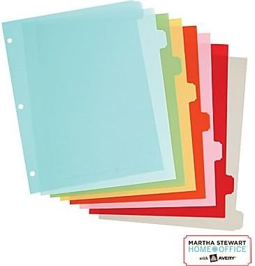 Martha Stewart Home Office with Avery Plastic Dividers, Assorted, Classic, 8-Tab 8-1/2" x 11"