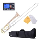 Mendini MTB-33 Intermediate B Flat w/ F Trigger Trombone + Case, Chromatic Tuner w/ Metronome, Cleaning Cloth, & a Pair of Gloves