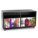 Meuble TV T&Eacute;L&Eacute; en bois peint noir d&eacute;cor SO CITY comprenant 2 portes et 2 niches