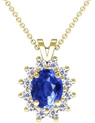 14K Yellow Gold Oval Cut Blue Sapphire And Round Diamond Pendant