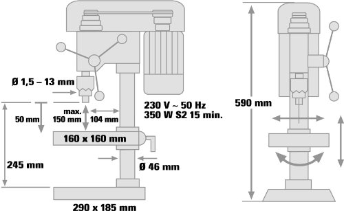 Einhell Säulenbohrmaschine BT-BD 401 (350 W, Bohr Ø˜ 1,5-13 mm, Bohrtiefe 50 mm, Drehzahlregelung, stufenlose Tischhöhenverstellung) - 5