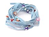 Baby Blue Suede Kabbalah String Bracelet with Lucky Eyes