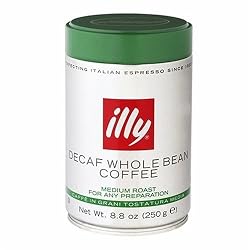 illy Caffe Decaffeinated Whole Bean Coffee (Medium Roast, Green Top), 8.8-Ounce