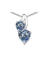 Original Star K (tm) 8mm Heart Shape Simulated Aquamarine Double Hearts Pendant in 925 Sterling Silver