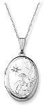 14k White Gold Engraved Oval w/ Diamond Accent, 18