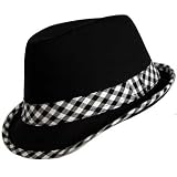 41ZIAPV6WML. SL160  BLACK LIGHTWEIGHT FEDORA HAT W/ WHITE GINGHAM TRIM