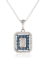 Sterling Silver Blue and White Diamond Square Pendant Necklace (1/10 cttw, I-J Color, I2-I3 Clarity), 18"