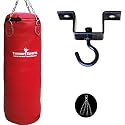 Genuine Cowhide Leather Punch Bag with Free Chrome Plated chain and Heavy Duty Metal Punchbag Ceiling hook with complete fitting Real Leather Red 4 Feet