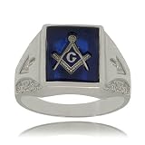 Masonic Ring in Sterling Silver Mens Blue Square Top