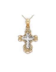 14kt Yellow Gold Small Fancy Cross Pendant - Chain Included