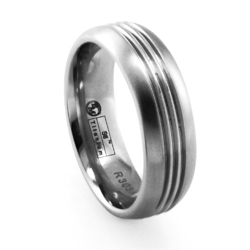 Edward Mirell Mens Grey Titanium 7mm Grooved Ring, Size 10