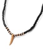 Organic Wooden Necklace with 17.5" Black and Brown Beaded Chain - Shark Tooth with Threaded Barrel Lock- Pendant Height : 29mm , Width :7.81mm , Thickness : 5.36mm