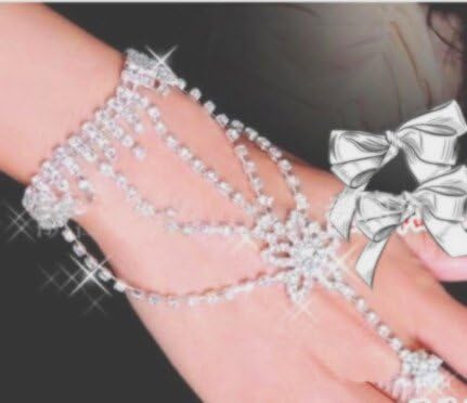 Colos Rhinestone Hand Harness Bracelet Bangle Slave Chain Link Finger Ring Bracelet