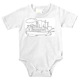 Baby clothes with buildings, black and white, harbor, smoke, navigate, steamer, boat, river, ship, cargo, sail, Mississippi