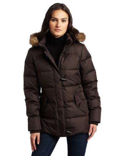 Tommy Hilfiger Women’s Hooded Down Jacket, Chocolate, Large