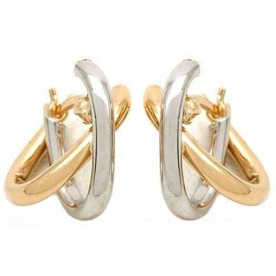 14K Two Tone Gold Double Hoop Earrings Jewelry 14mm
