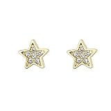 14K Yellow Gold Plated Star CZ Stud Earrings with Screw-back for Children & Women