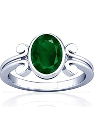 14K White Gold Oval Cut Emerald Womens Astrological Ring