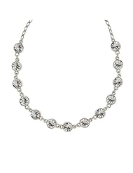 Crystal Drops Link Necklace Silver Tone