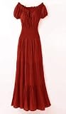 Sexy Hot Red Smocked Peasant Off Shoulder Full Length Tiered Plus Size Dress by Peach Couture