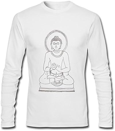 XLKHGF Gautama Buddha Drawing Men 100% Cotton Crewneck Custom Long Sleeves T-shirts White